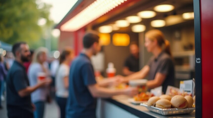 Fototapeta premium A food truck on a city street where people buy food and have a snack
