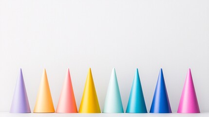 Festive Collection of Colorful Party Hats on Display Against Neutral Background