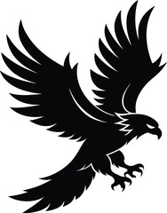Obraz premium Vector silhouette of flying Eagle an white background 