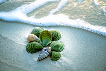 Obraz premium Macro Photography of Collecting Sea Shells on a Beach with Vibrant Colors and Textures