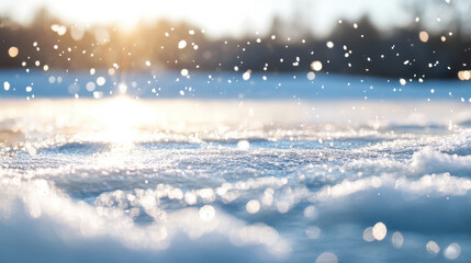 serene winter scene with sunlight reflecting on snowflakes