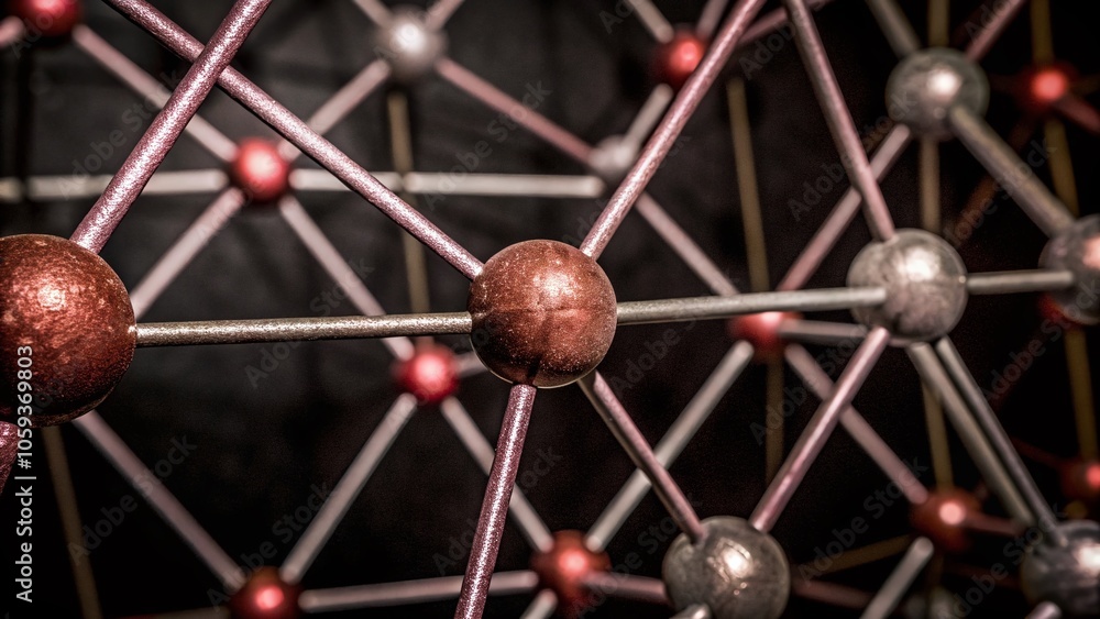 Poster macro photography of particles and atoms in a polygonal background for scientific visualization and 