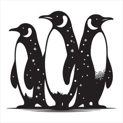 Clipart of a penguin silhouette against a background of hex colors © Silicon