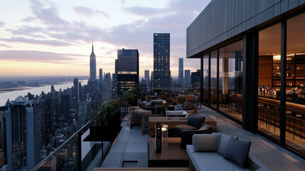 Rooftop Bar in New York with Skyline Views at Sunset