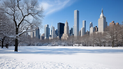 Obraz premium Serene Winter Scene in Central Park Covered in Snow