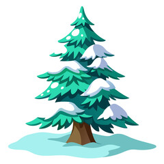 A snow-covered pine tree vector illustration, capturing the essence of a wintry forest, perfect for holiday, seasonal, or nature-themed designs.