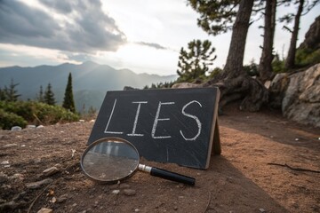 Magnifying Glass Reveals Lies on Blackboard - Landscape Photography Inspiration for Study and Reflection