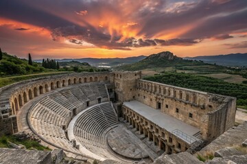 Naklejka premium Majestic Aspendos Theater Ruins in Turkey - A Timeless Glimpse into Ancient Roman Architecture and History