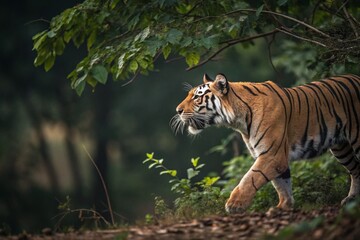 Obraz premium Majestic Bengal Tiger in Minimalist Jungle Setting - Wildlife Photography for Conservation Awareness