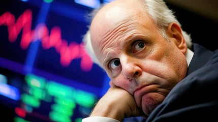 Obraz premium Worried investors gathered around multiple screens, analyzing financial data and market trends, reflecting the tension and uncertainty in the investment world.