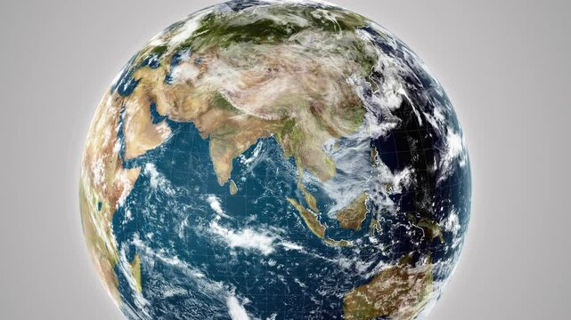 World Map of the Continent of Asia, from above the clouds from space. Border region highlighted location.