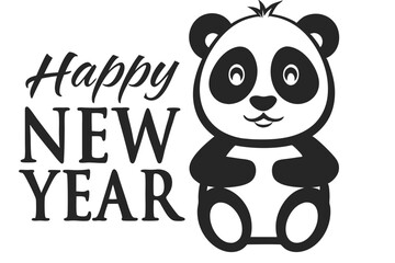 Cute Panda Happy New Year Vector.