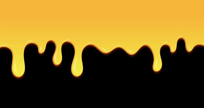 Dripping honey animation. Realistic drops of honey. Dessert background with melted honey. Dripping honey. Motion graphic. 4K animation. Transparent background with alpha channel