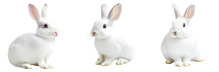 Obraz premium Set of rabbit with fluffy fur, sitting calmly isolated on transparent background (4)