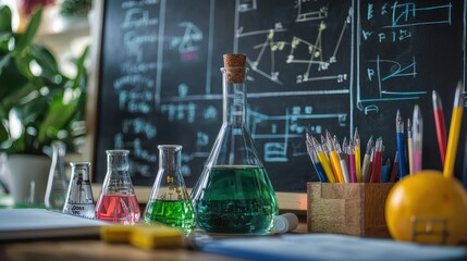 Academic Chalkboard with Math and Science Formulas