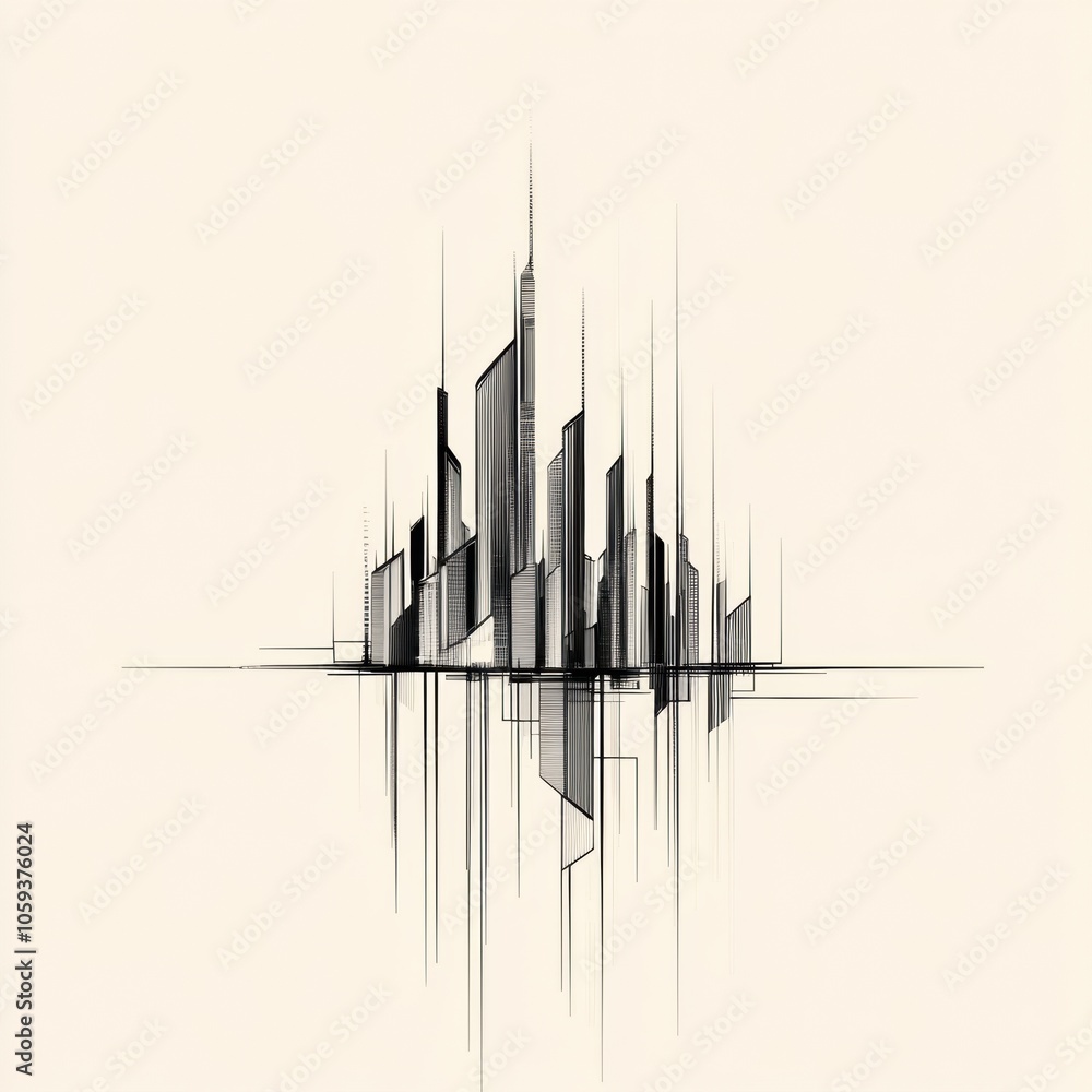 Fototapete the artwork showcases a sleek futuristic city skyline, featuring sharp angles and abstract forms tha
