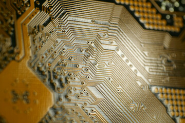 Computer motherboard. Details of a mainboard back