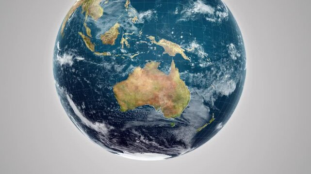 World Map of the Continent of Oceania, from above the clouds from space. Border region highlighted location.