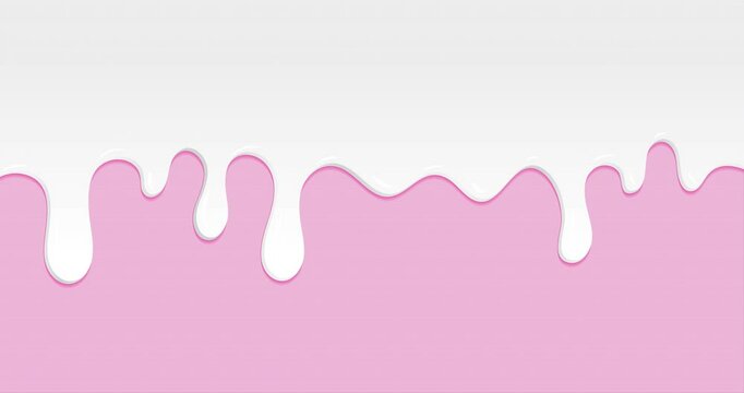 Milk or white liquid dripping animation. Dessert background with milk. Realistic drops of milk. Dripping milk. Motion graphic. 4K animation