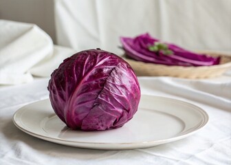 Fototapeta premium Minimalist German Red Cabbage on Plate with Simple Background for Culinary Photography