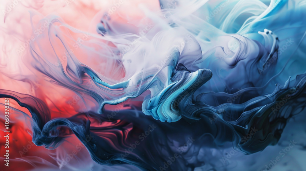 Poster swirling patterns of vibrant blue and red create an abstract background, showcasing an artistic blen