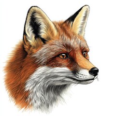 Fototapeta premium A fox with a white muzzle and brown fur. The fur is slightly fuzzy and the fox has a curious expression