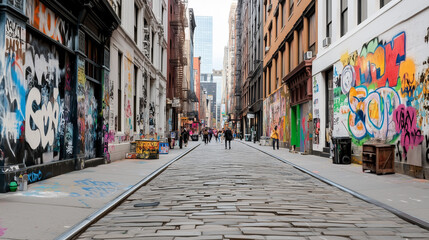 Fototapeta premium The Lively Streets of SoHo in New York Filled with Colorful Murals