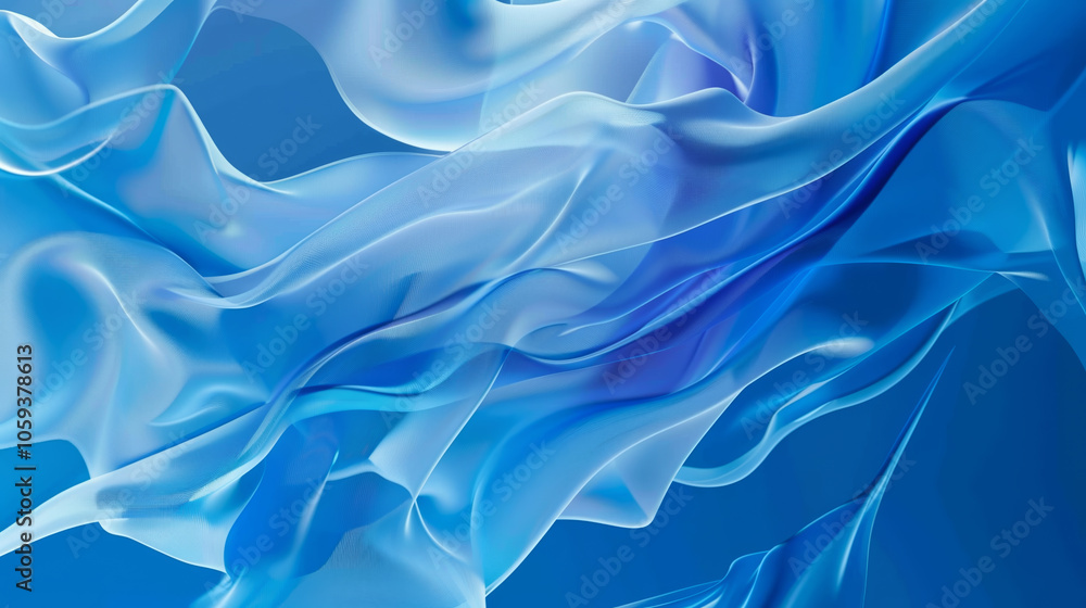Poster flowing layers of translucent blue fabric create a soothing visual effect against a bright blue back