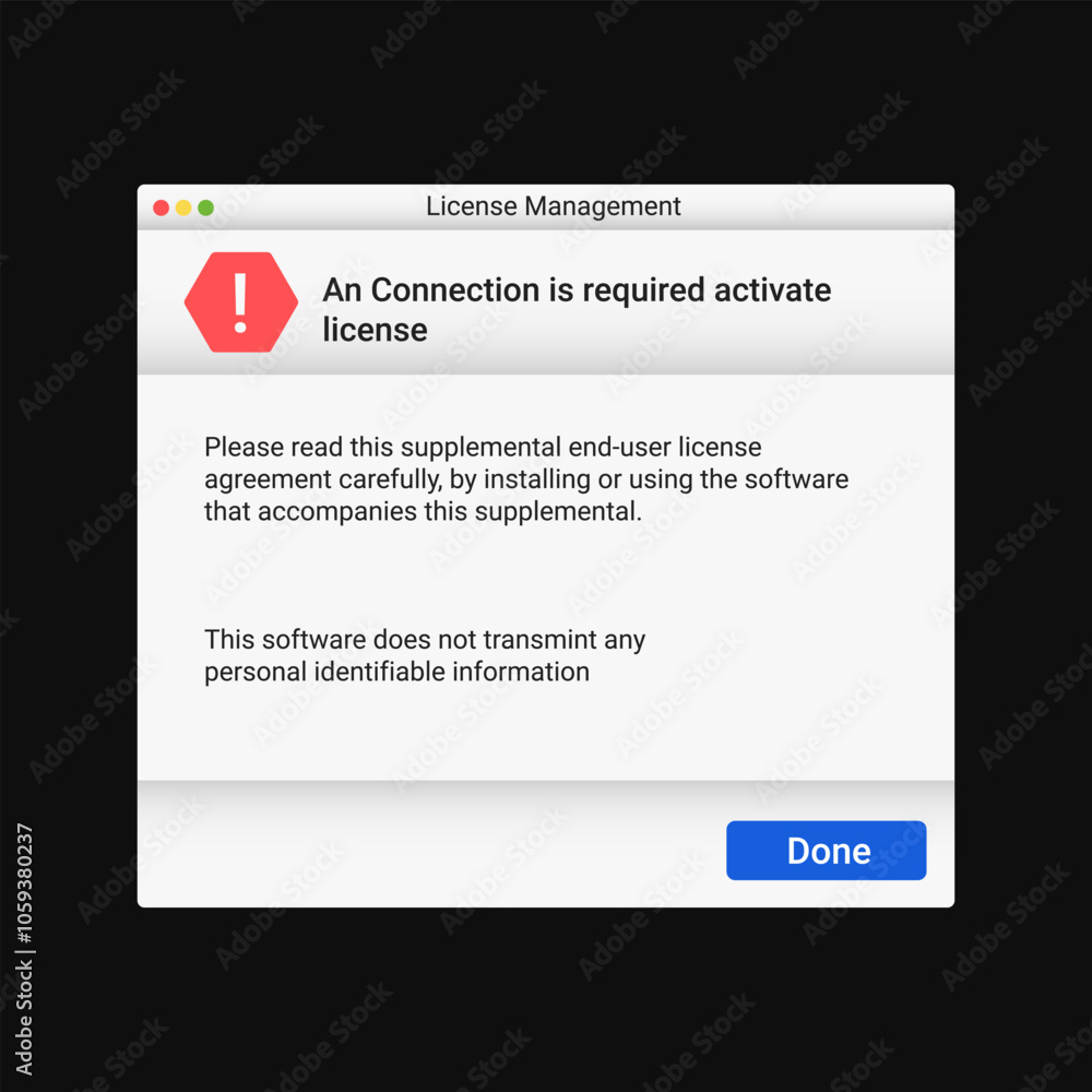 Poster modern license message for user. warning message with information. license agreement notification.