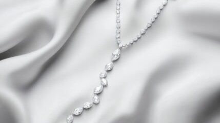Elegant Diamond Necklace on Soft Fabric Background