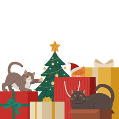 Fototapeta premium Happy cats and Christmas gifts