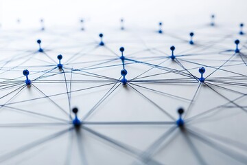 Interconnected Network Blue Pins and String, Abstract Concept, Connection, Collaboration, Relationship, network, connection
