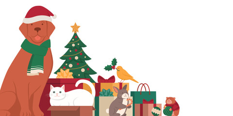 Happy pets celebrating Christmas together