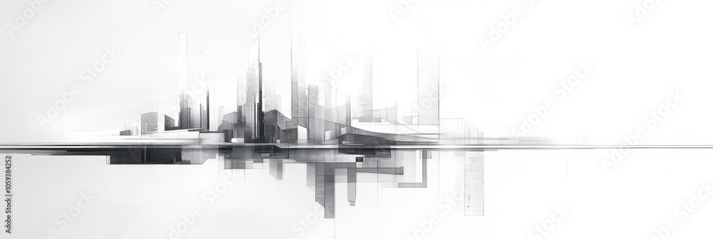 Poster a minimalist representation showcases a futuristic skyline filled with sleek shapes and sharp lines,