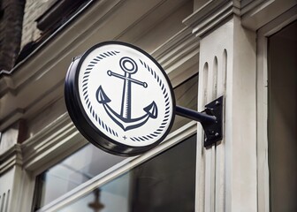 Modern Minimalist Anchor Emblem in Circular Frame - Flat Design Logotype Template for Branding and Business Identity