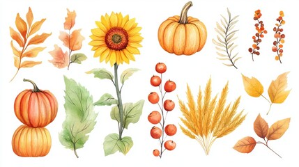 Rustic Watercolor Sunflower Clipart for Fall Harvest & Thanksgiving Decor