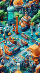 Futuristic city filled with intricate technology structures, showcasing advanced architecture and innovation in a vibrant, colorful design.