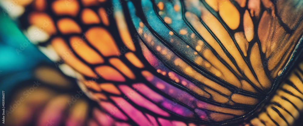 Poster closeup macro view of beautiful colorful abstract butterfly wing pattern