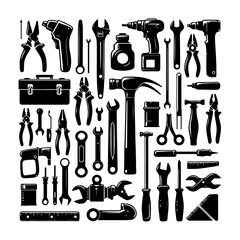 Tools and service icons set collection, Repair, maintenance, inspection, parts, units, elements line icon pack illustration