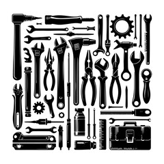 Tools and service icons set collection, Repair, maintenance, inspection, parts, units, elements line icon pack illustration