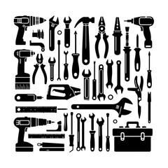 Tools and service icons set collection, Repair, maintenance, inspection, parts, units, elements line icon pack illustration