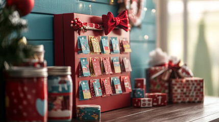 Use small envelopes, jars, or a DIY board to hold the daily kindness activities. Decorate it with festive themes.