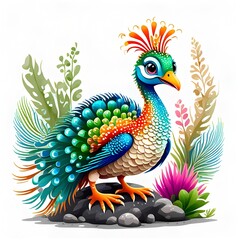  A peacock displaying its colorful feathers in a lush garden setting