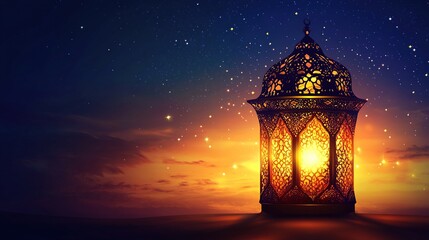 Fototapeta premium A Glowing Lantern Against a Starry Sky