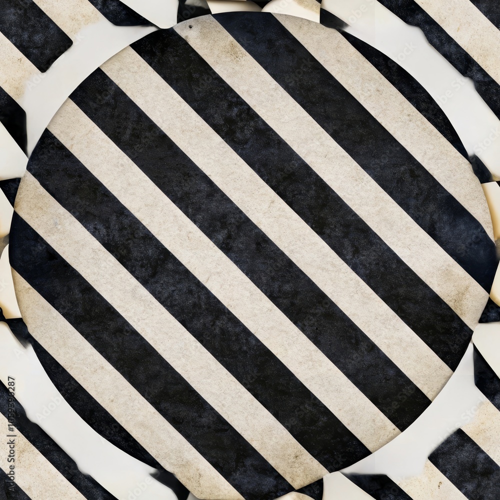 Poster abstract circular pattern with black and white diagonal stripes