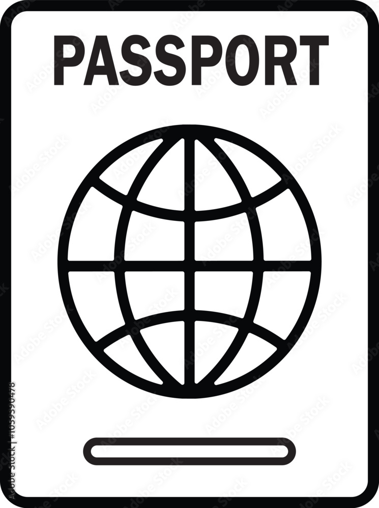 Poster passport outline icon - eps format vector of travel document, simple line design on transparent back