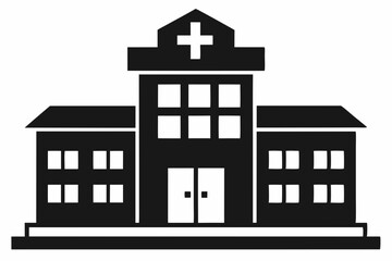 Hospital building silhouette vector, Hospital icon symbol