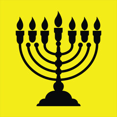 Classic Jewish Menorah Symbol for Hanukkah,Black Menorah Illustration for Hanukkah,Religious Menorah Icon for Holiday Decoration