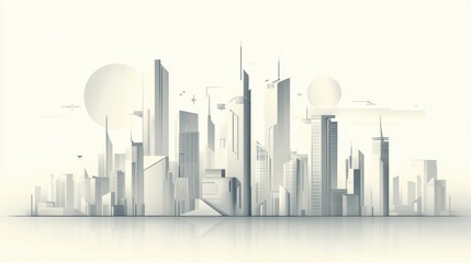 Obraz premium A minimalist artistic representation showcases a futuristic city skyline characterized by geometric forms and a serene atmosphere. Generative AI