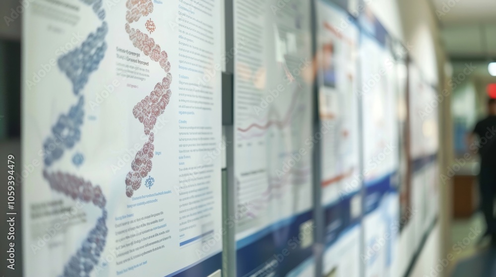 Poster the walls are lined with informational posters and diagrams explaining the basics of gene editing.